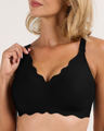 Seamless Full Coverage Scalloped Wireless Jelly Bra - Black