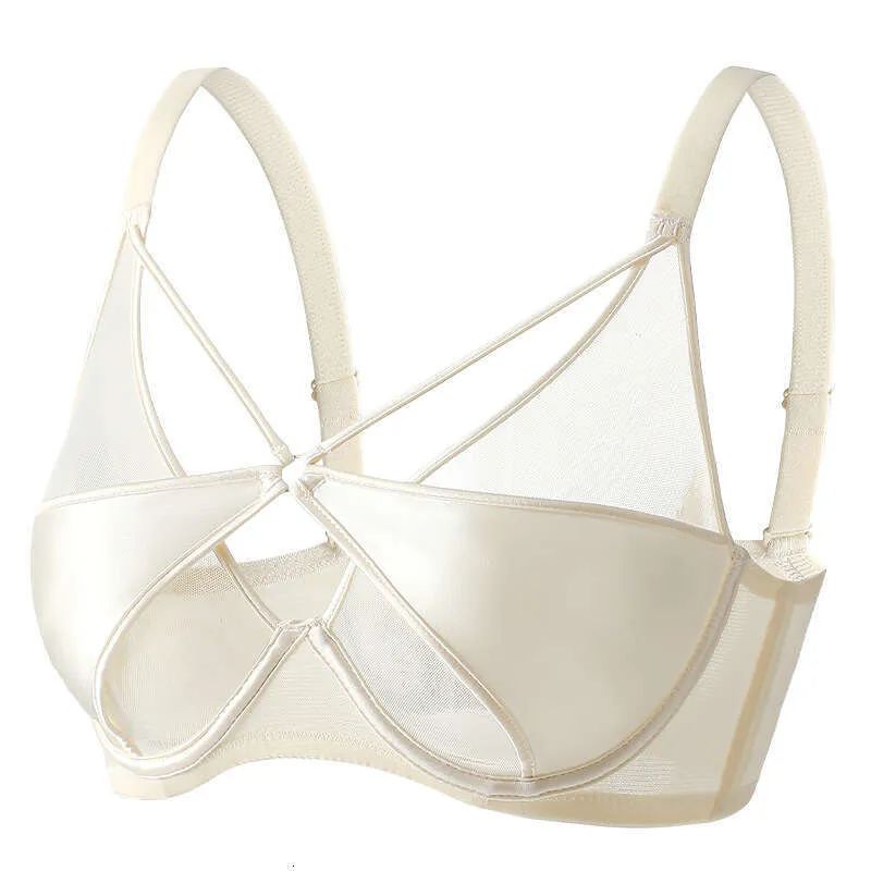 Sheer Mesh Lace-Trim Lightly Lined Bra