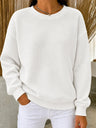 CLEARANCE SALE🔥Women's Waffle Knit Crewneck Sweatshirt - White