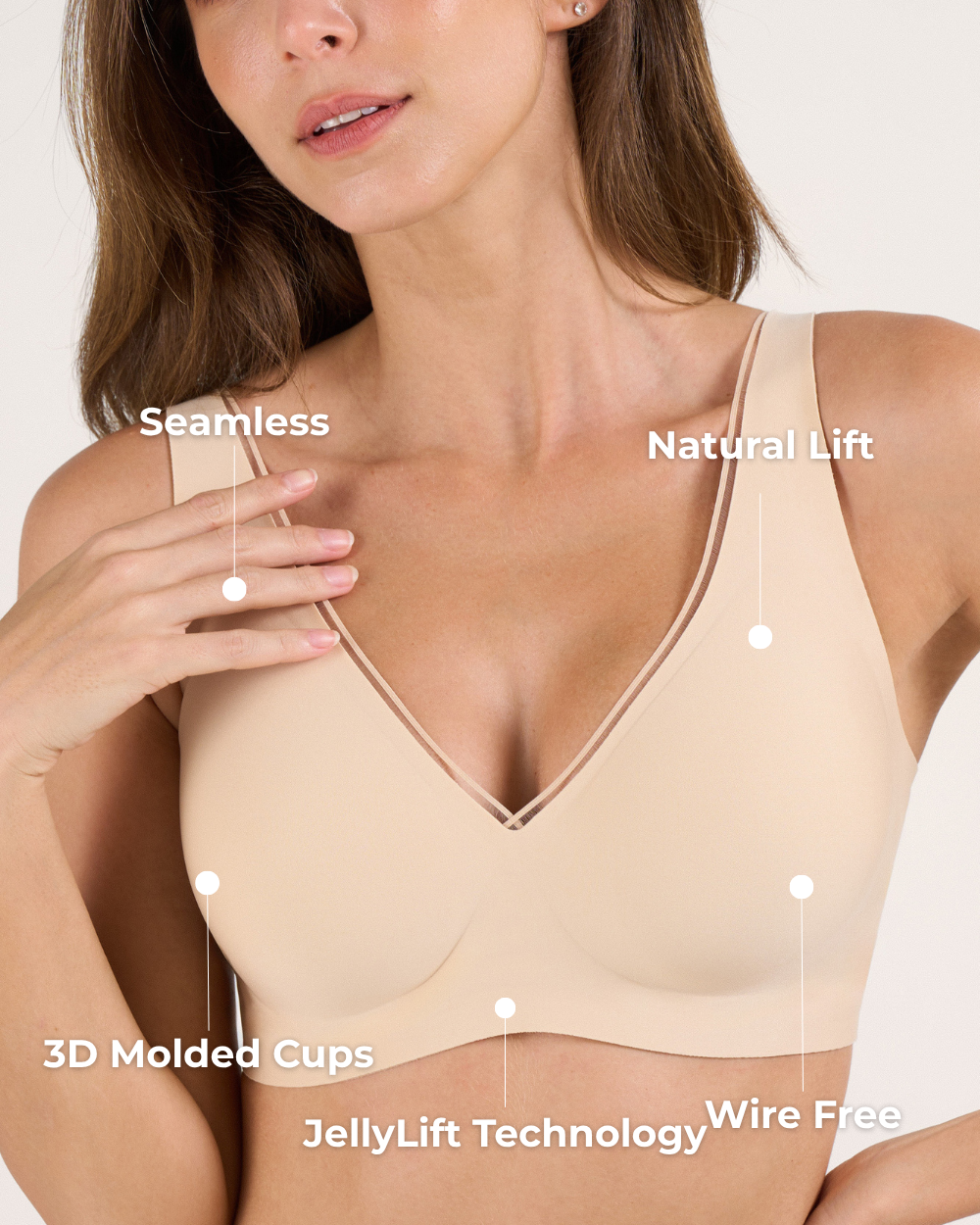 Deep V Push-Up Seamless Wireless Jelly Bra with Mesh
