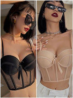 Sheer Mesh Lace-Trim Lightly Lined Bra