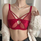 Sheer Mesh Lace-Trim Lightly Lined Bra