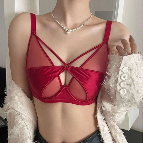 Sheer Mesh Lace-Trim Lightly Lined Bra