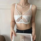 Sheer Mesh Lace-Trim Lightly Lined Bra