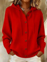 CLEARANCE SALE🔥 Women's Casual Hoodie Cotton Plain Long Sleeve Comfy Cardigan - Red