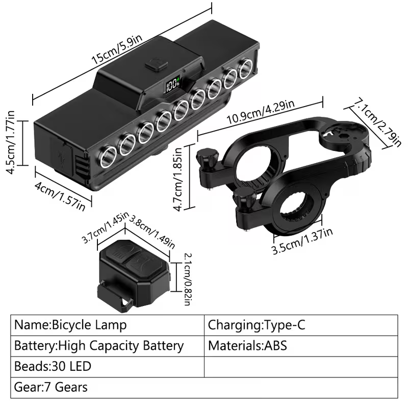 High-Brightness USB-C Rechargeable 9-LED Bike Headlight