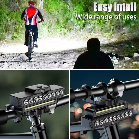 High-Brightness USB-C Rechargeable 9-LED Bike Headlight